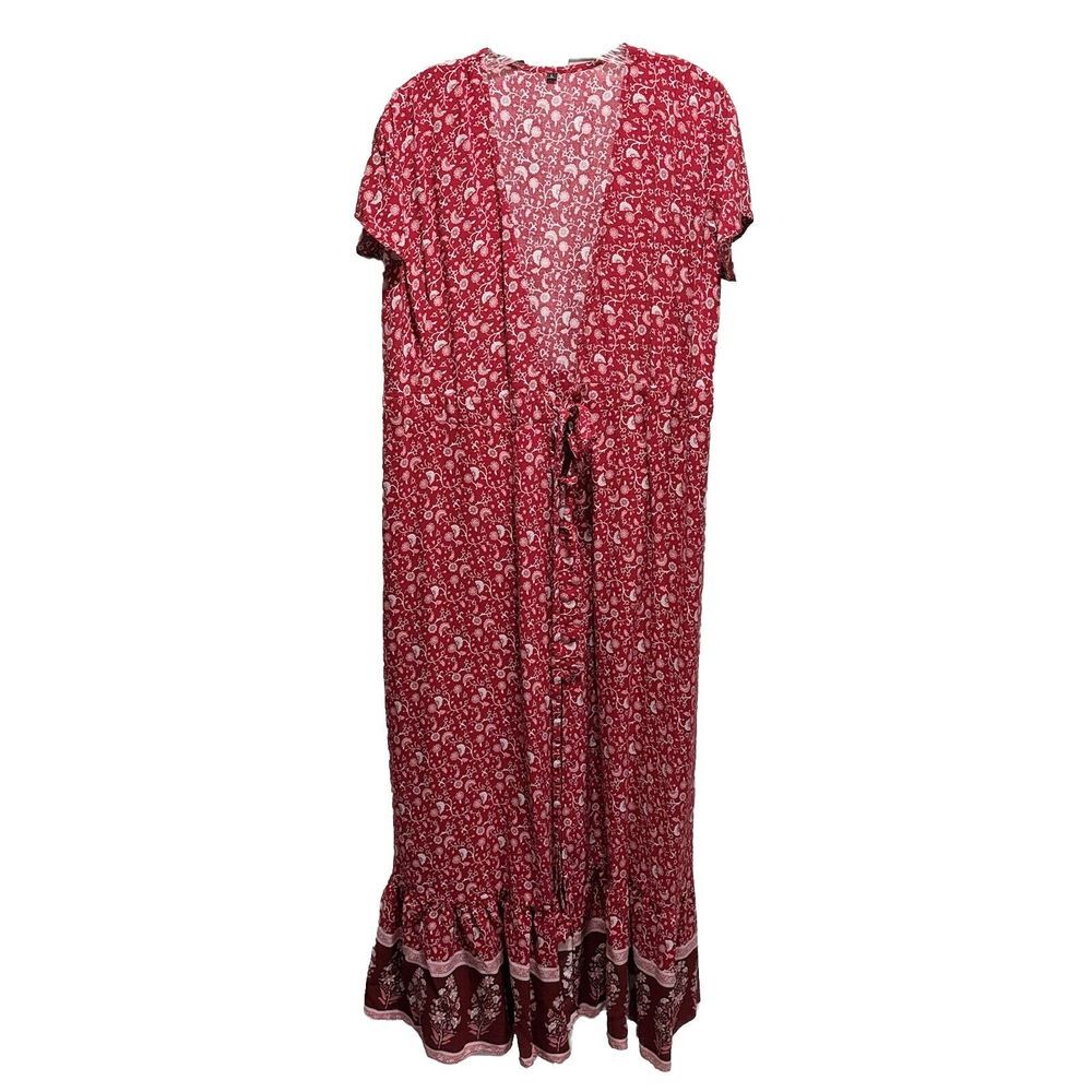 Unbranded Red/Pink/White Floral Short Flutter‎ Sleeve Duster Size L Long Tie